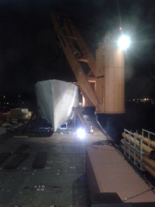 Lashing the City of Adelaide in her cradle to the deck of MV Palanpur